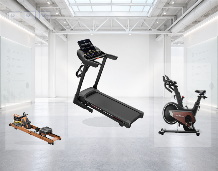 Separated wholesale commercial fitness equipment cover with treadmill rowing machine and spin bike