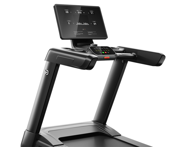 YPOO YP-M8 Pro treadmill console and handrails, illustrating an AC motor product-line option