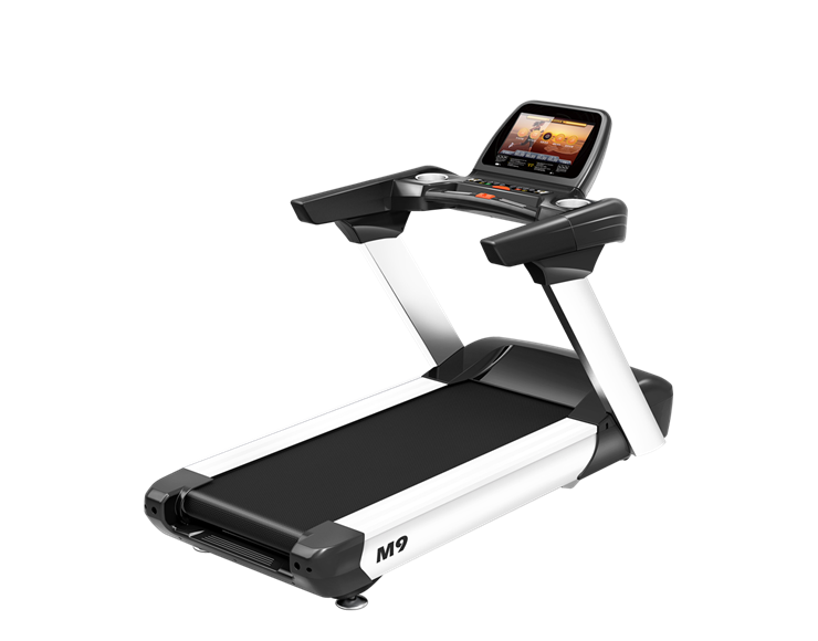 YPOO M9 treadmill with a full running deck, console, and handrails